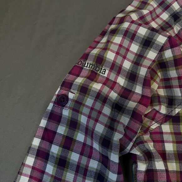 Columbia Women L Button Shirt Plaid Roll Tab Sun Protection Omni-Shade Vented - Picture 5 of 7